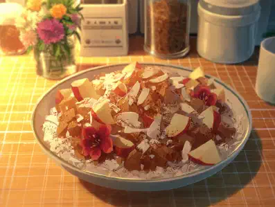 Rezeptbild zu Haferflocken mit Milch, Apfel, Leinsamen, Zimt, Honig und Kokos-Chips